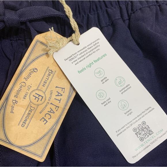 FAT FACE PERTH Navy Indigo Blue Tapered TENCEL Lyocell Trousers Sz 2 NWT - Picture 9 of 13